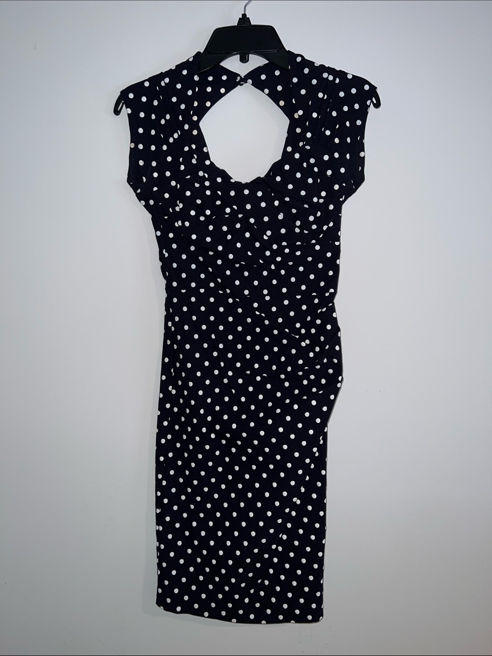 Stop Staring Navy and White Polka Dot Midi Dress with Keyhole Back